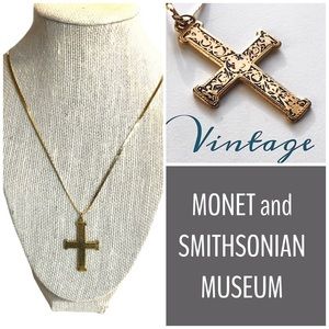 VINTAGE 80s Smithsonian Cross and a Brilliant Gold Filled Herringbone Chain 16”